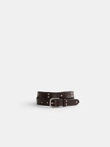 Maximum Henry Studded Slim Standard Belt With Silver In Dark Brown