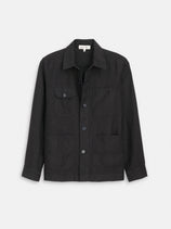 Garment Dyed Work Jacket In Linen In Black