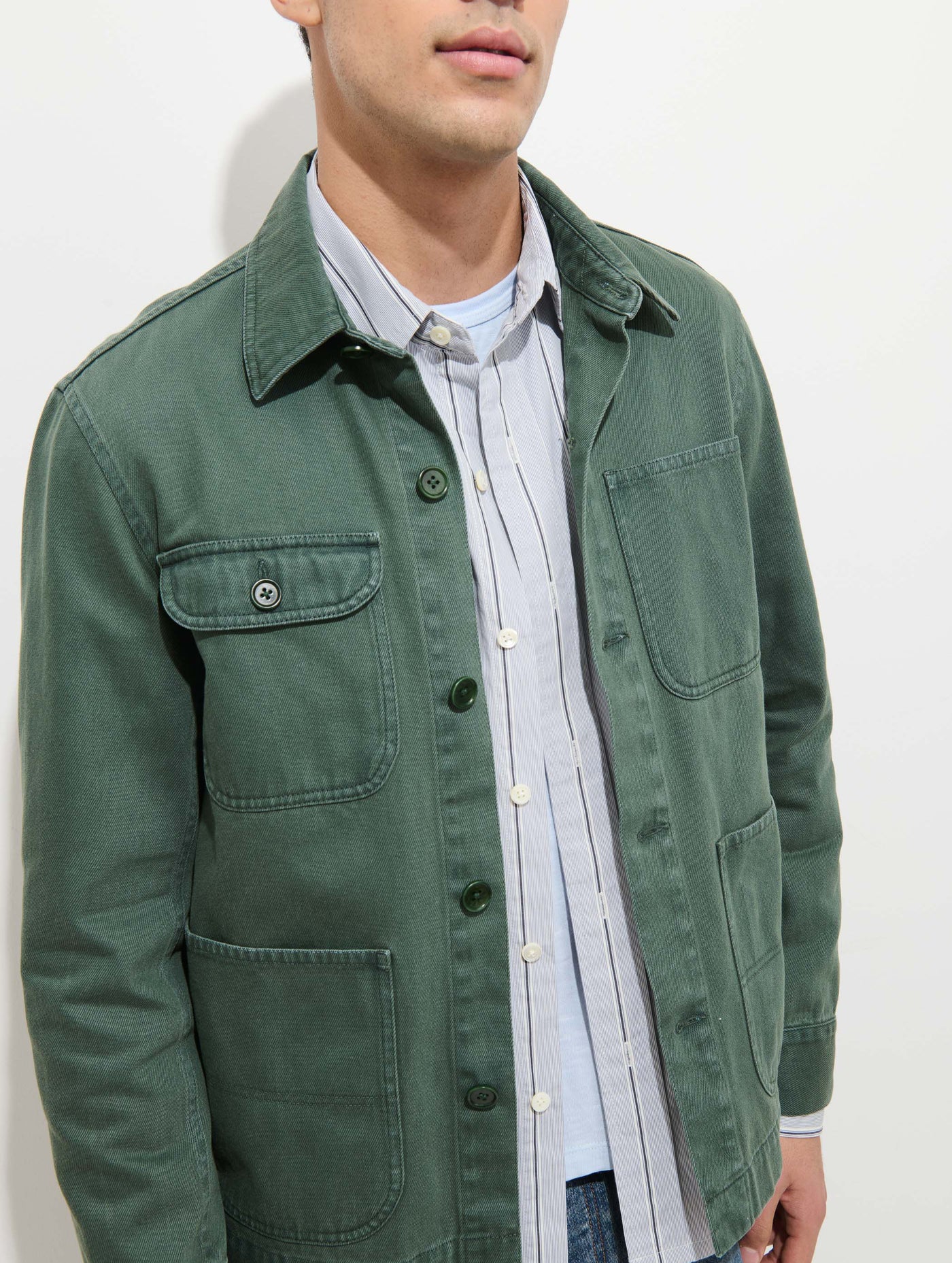 Garment Dyed Work Jacket In Recycled Denim