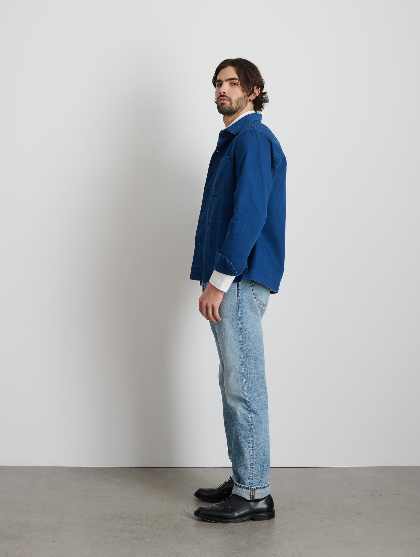 Garment Dyed Work Jacket In Recycled Denim
