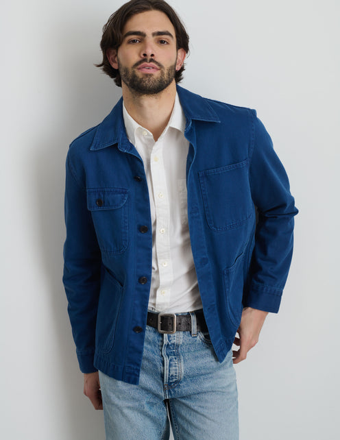 Garment Dyed Work Jacket In Recycled Denim