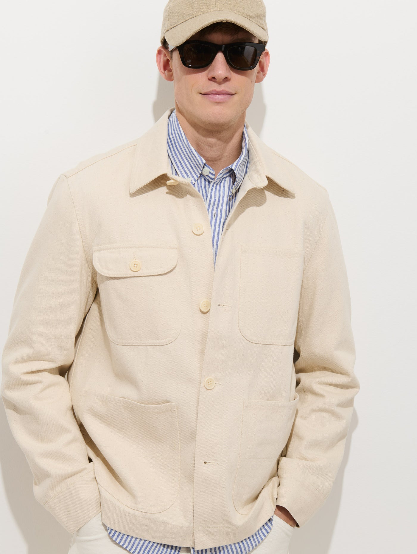 Garment Dyed Work Jacket In Recycled Denim