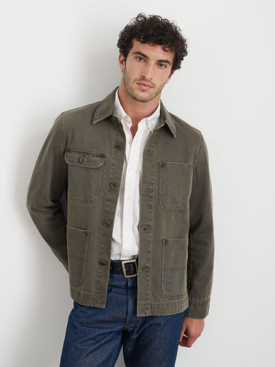 Garment Dyed Work Jacket In Recycled Denim In Thyme