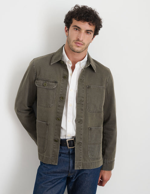 Garment Dyed Work Jacket In Recycled Denim