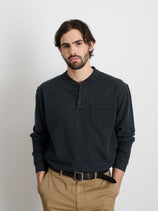 Heavyweight Jersey Henley In Washed Black