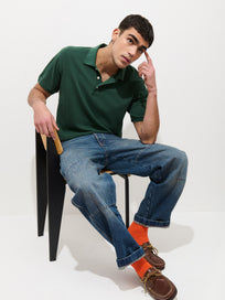 Garment Dyed Polo In Pique Cotton