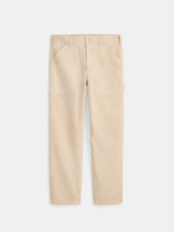 Painter Pant in Fine Wale Corduroy in beige, featuring a straight fit, large front patch pockets, and a hammer loop.