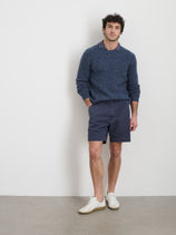 Pull On Short In Cotton Herringbone In Navy