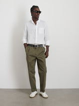 Standard Pleated Pant In Chino In Olive Grey