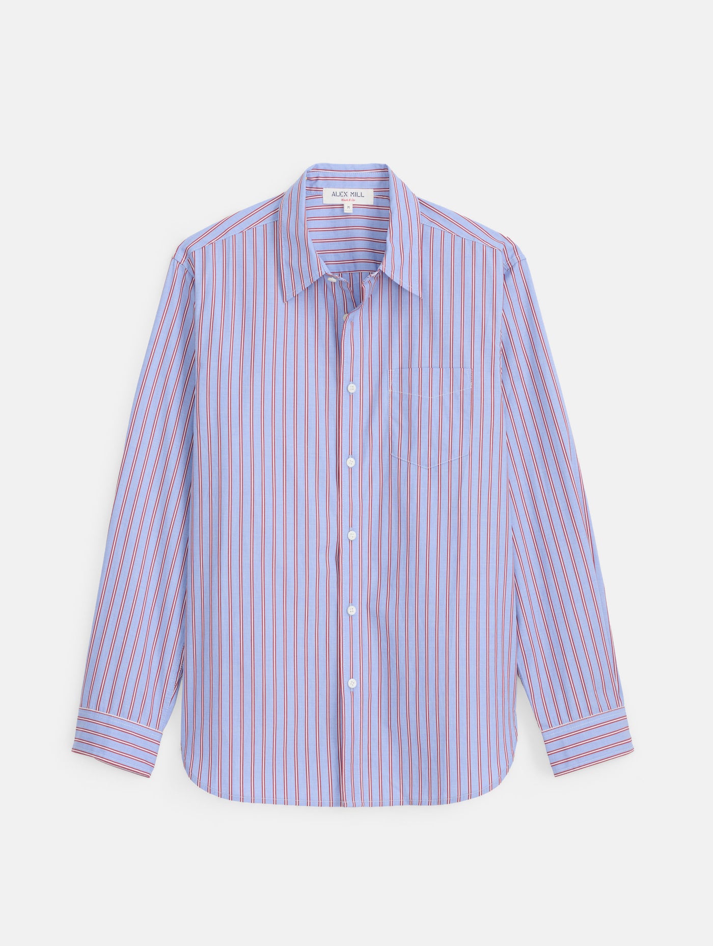 Mill Point Collar Striped Shirt in Cotton Poplin