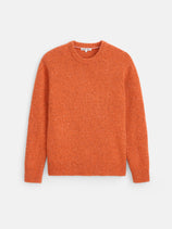 Orange Donegal Crewneck Sweater in an alpaca blend with a speckled texture and ribbed trim at the collar, cuffs, and hem.