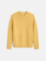A Donegal Crewneck Sweater in yellow alpaca blend with long sleeves and crew neckline, displayed flat on a white background.