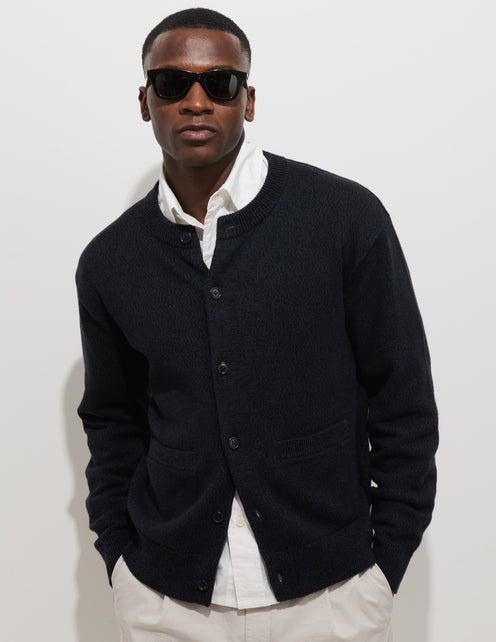Aaron Marled Cardigan In Cotton Linen