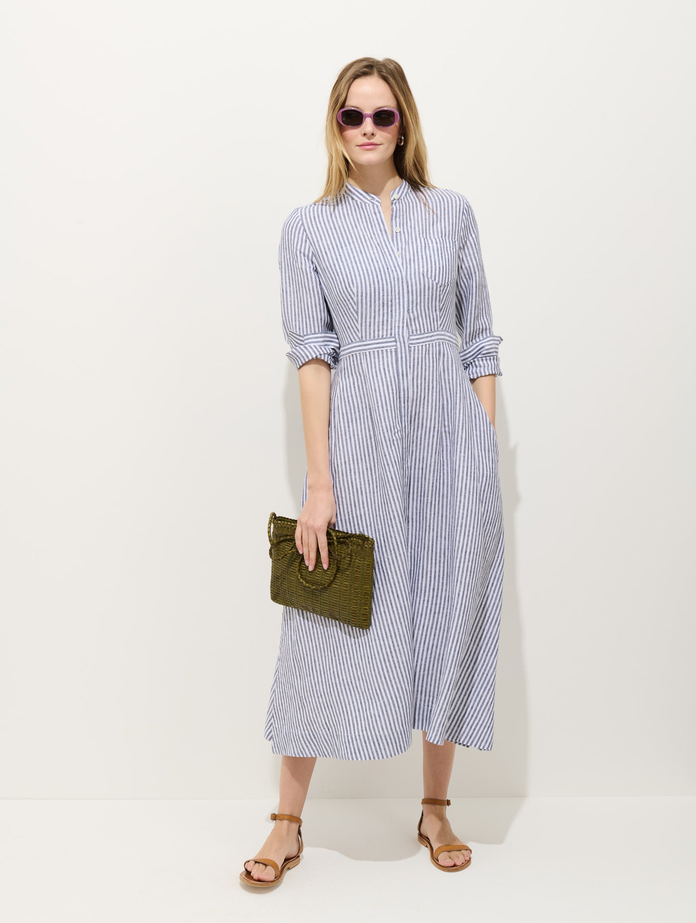 Isabella Striped Dress In Linen