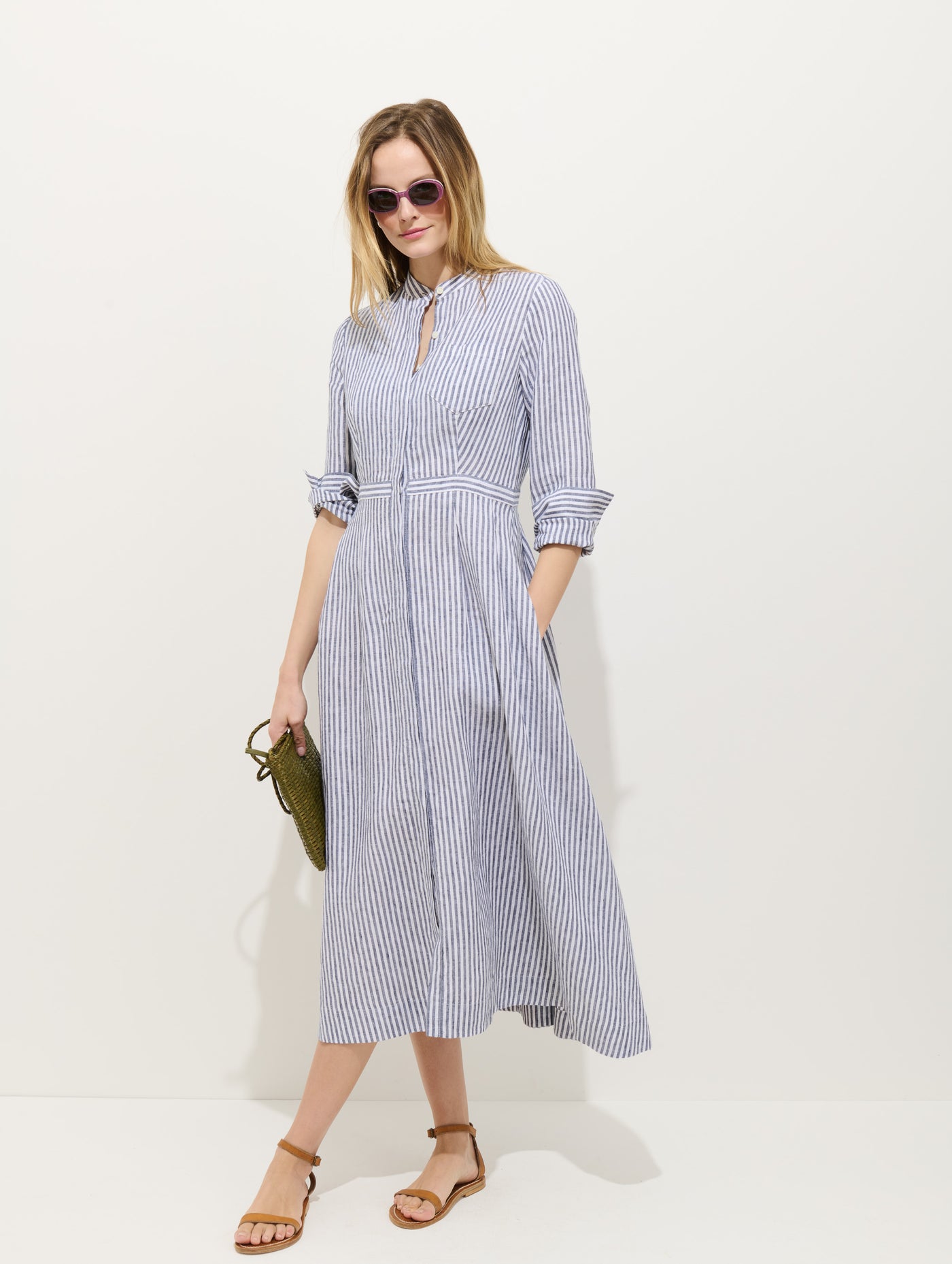 Isabella Striped Dress In Linen
