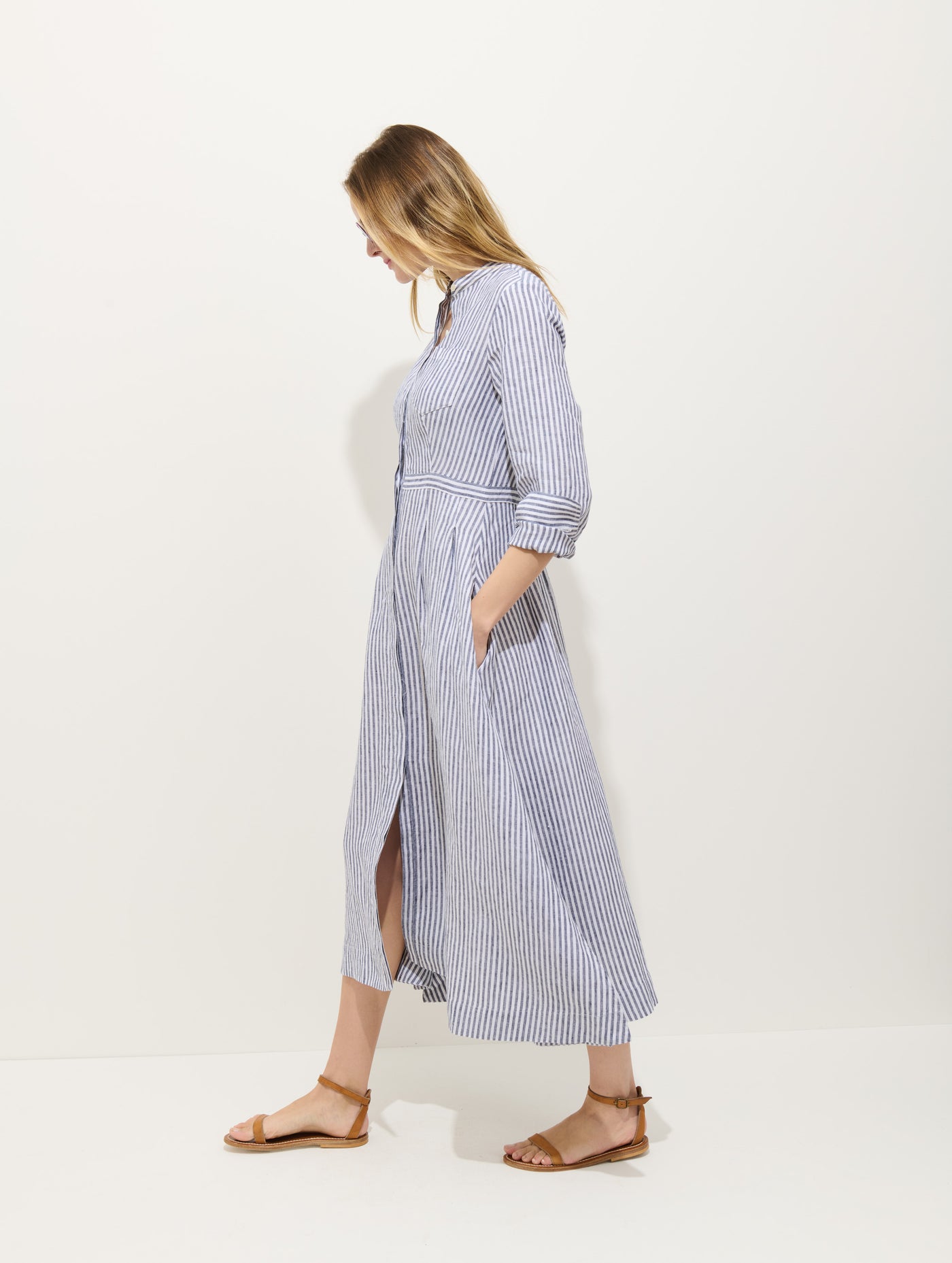 Isabella Striped Dress In Linen