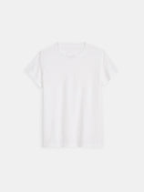 The Prospect Tee In Cotton Jersey, a plain white short-sleeve crew neck made from 100% cotton, is garment-dyed and displayed flat on a white background.