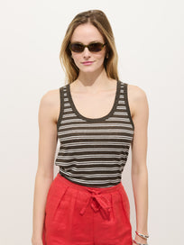 Garcon Striped Tank In Linen Cotton