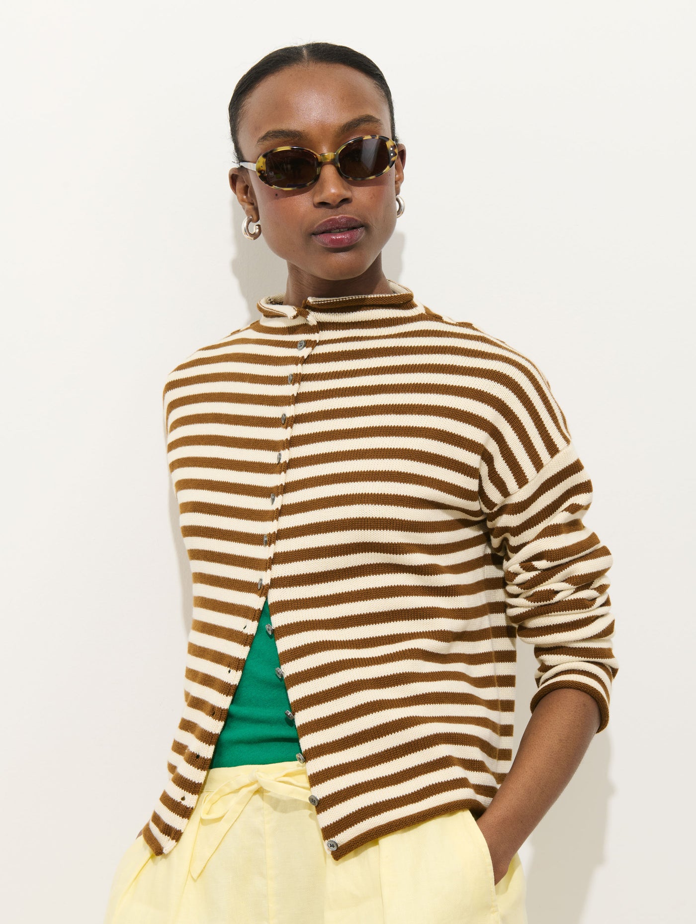 Taylor Striped Cardigan In Cotton Cashmere