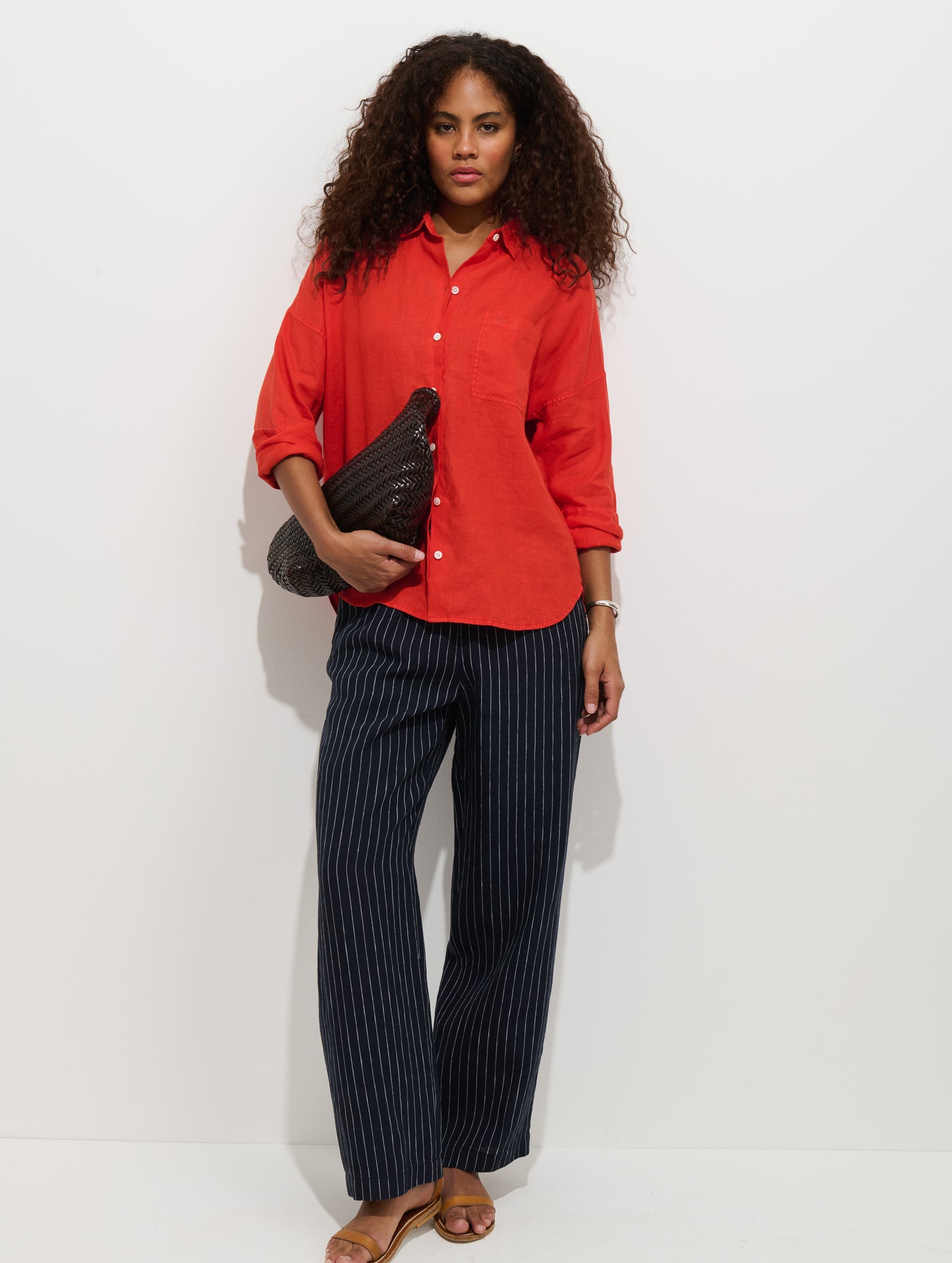 Hudson Pinstripe Pant In Linen