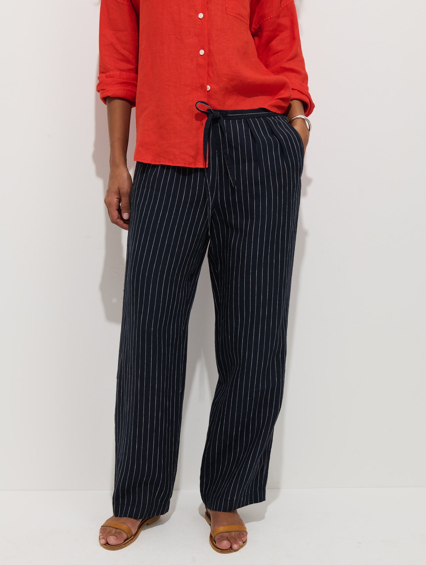 Hudson Pinstripe Pant In Linen