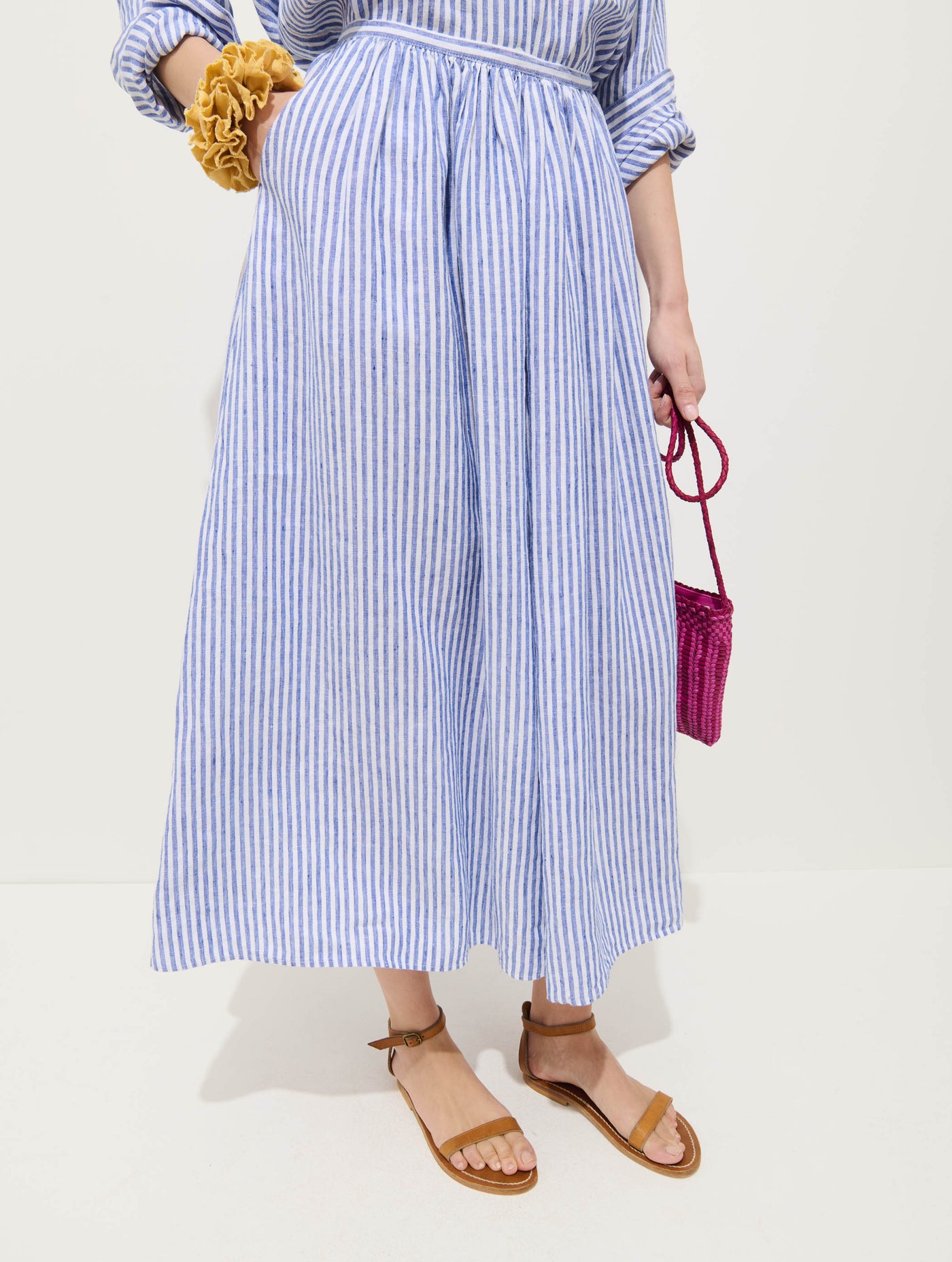 Sarah Striped Skirt In Linen