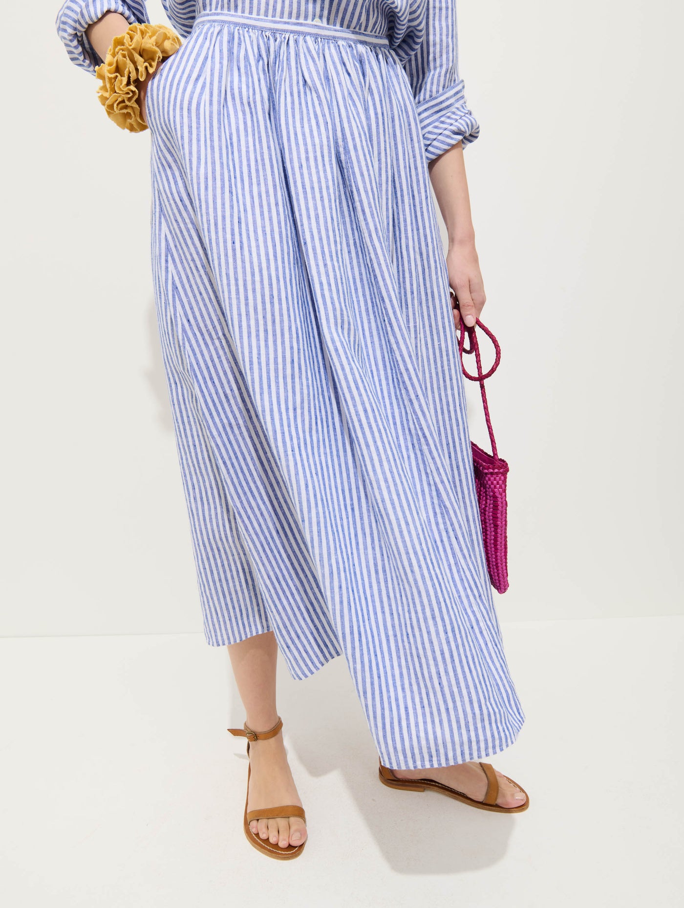 Sarah Striped Skirt In Linen