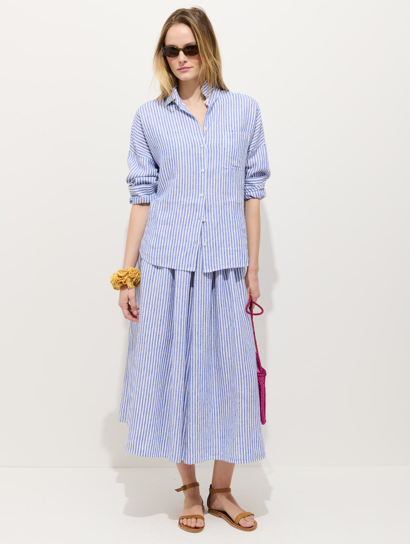 Sarah Striped Skirt In Linen