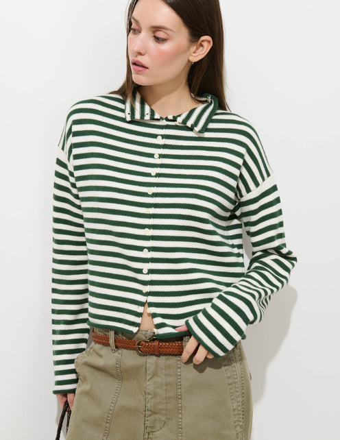 Taylor Striped Cardigan In Cotton Cashmere