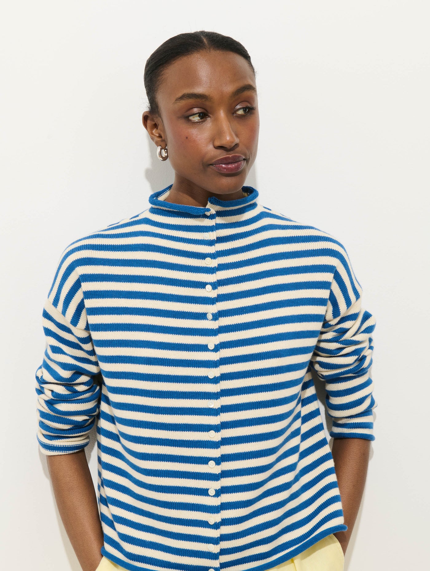 Taylor Striped Cardigan In Cotton Cashmere