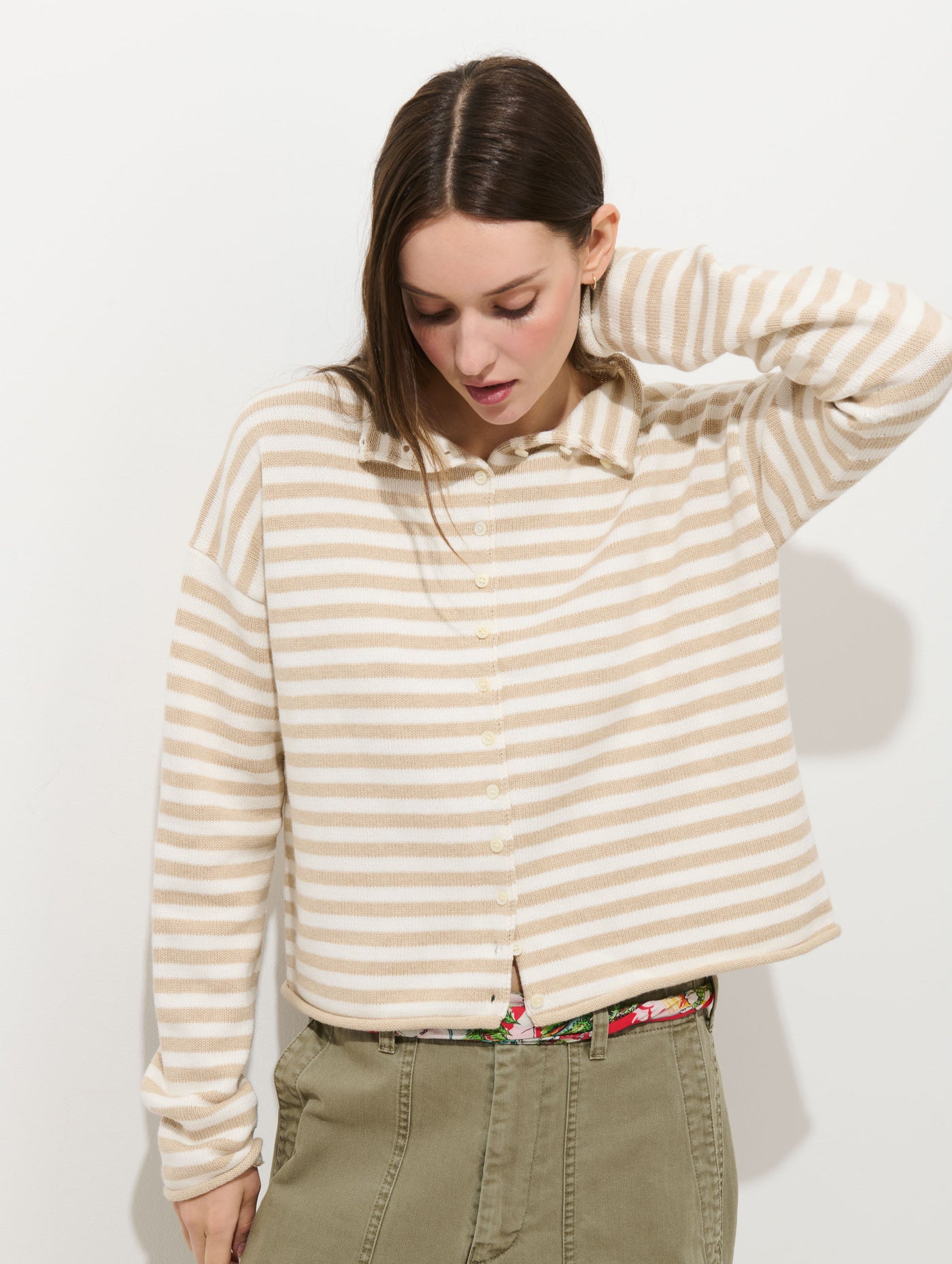 Taylor Striped Cardigan In Cotton Cashmere