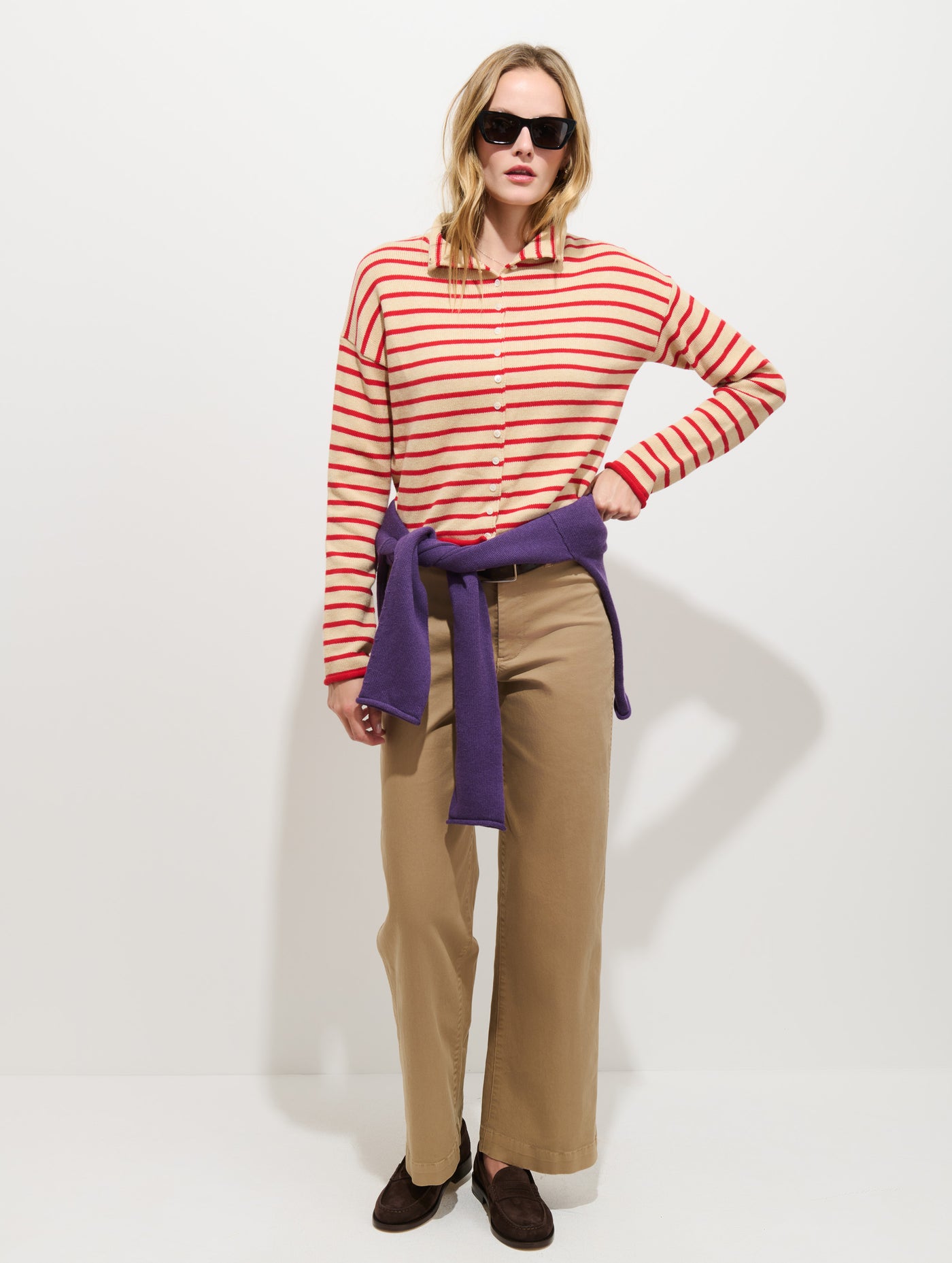 Taylor Striped Cardigan in Cotton Cashmere
