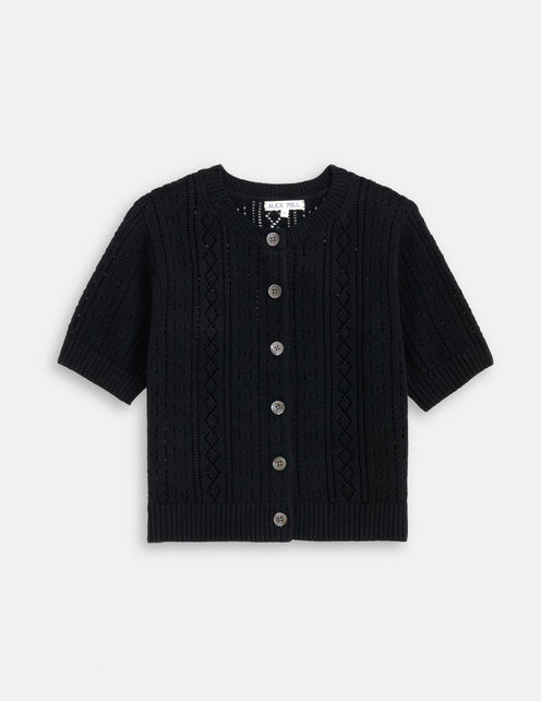 Elle Pointelle Cardigan In Linen Cotton