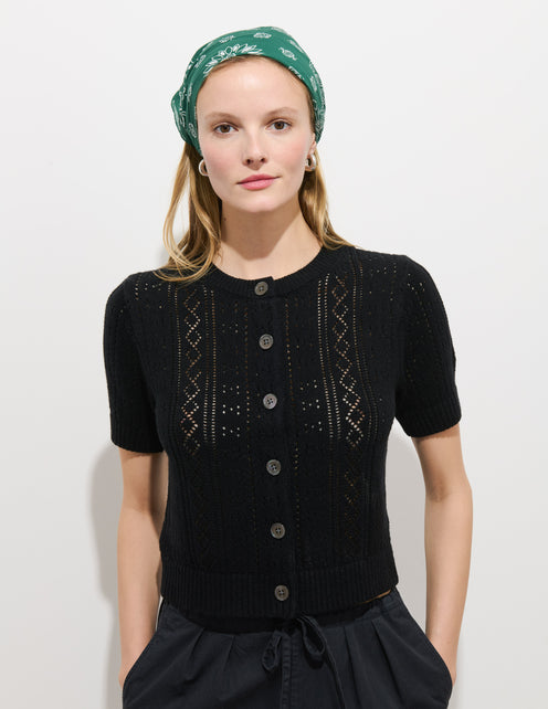Elle Pointelle Cardigan In Linen Cotton