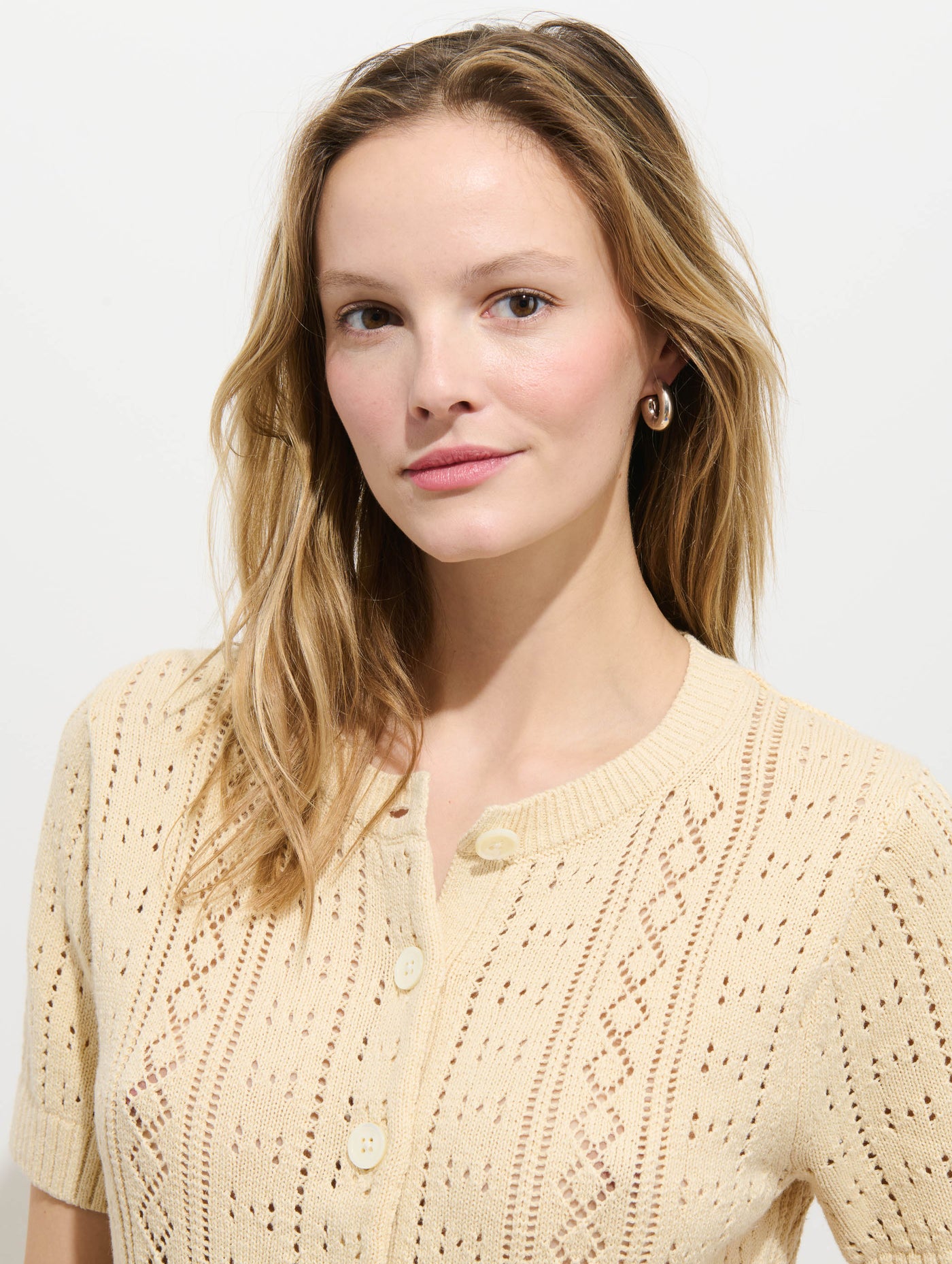 Elle Pointelle Cardigan In Linen Cotton