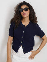 Elle Sweater In Cotton Linen In Navy Night