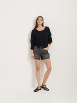 Stella Short In Black Denim In Silverlake Wash