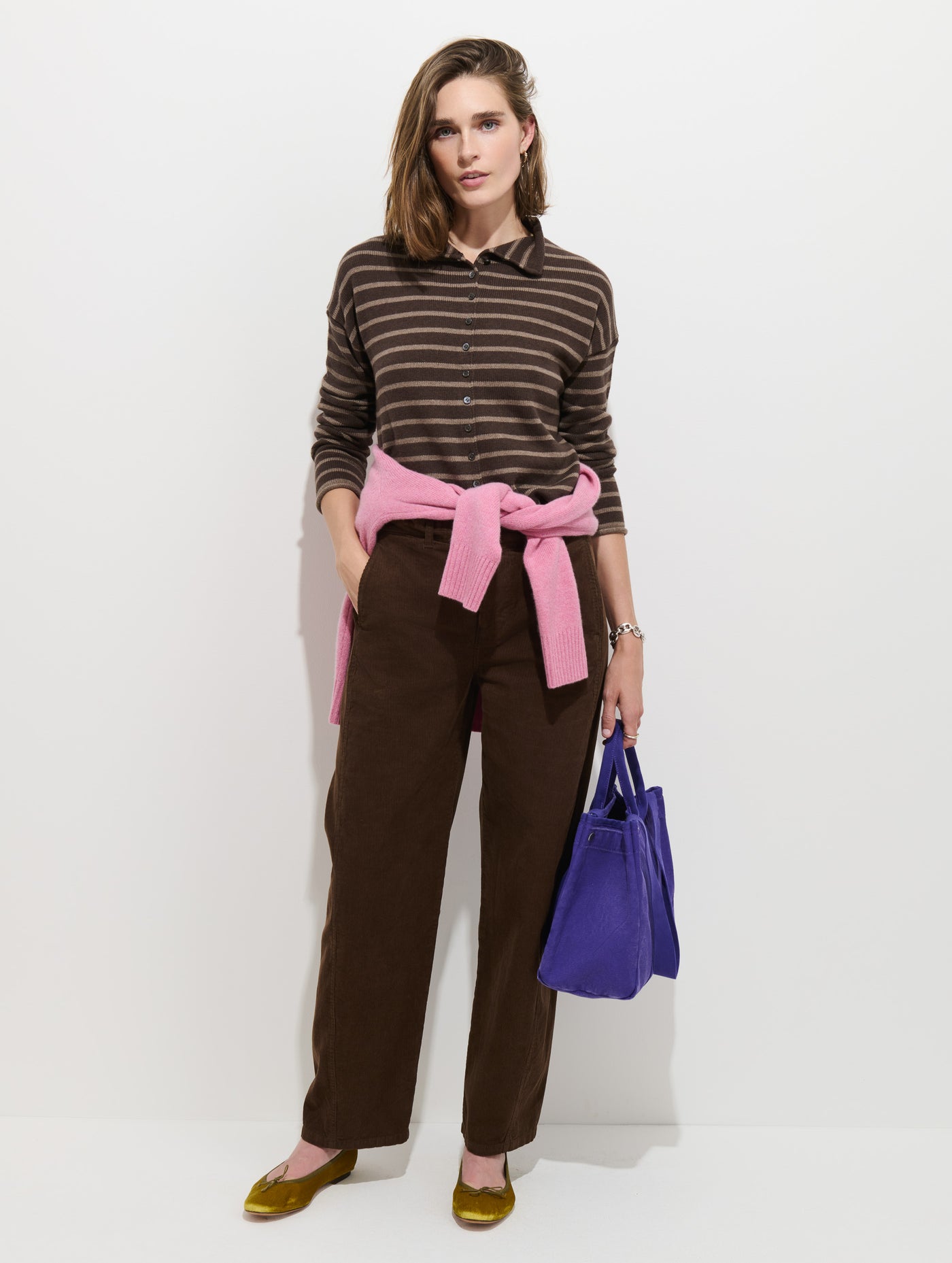 Taylor Striped Cardigan in Cotton Cashmere