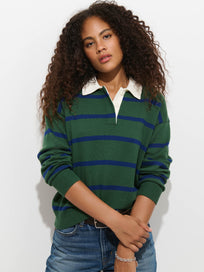 Bond St Striped Polo in Cotton Cashmere