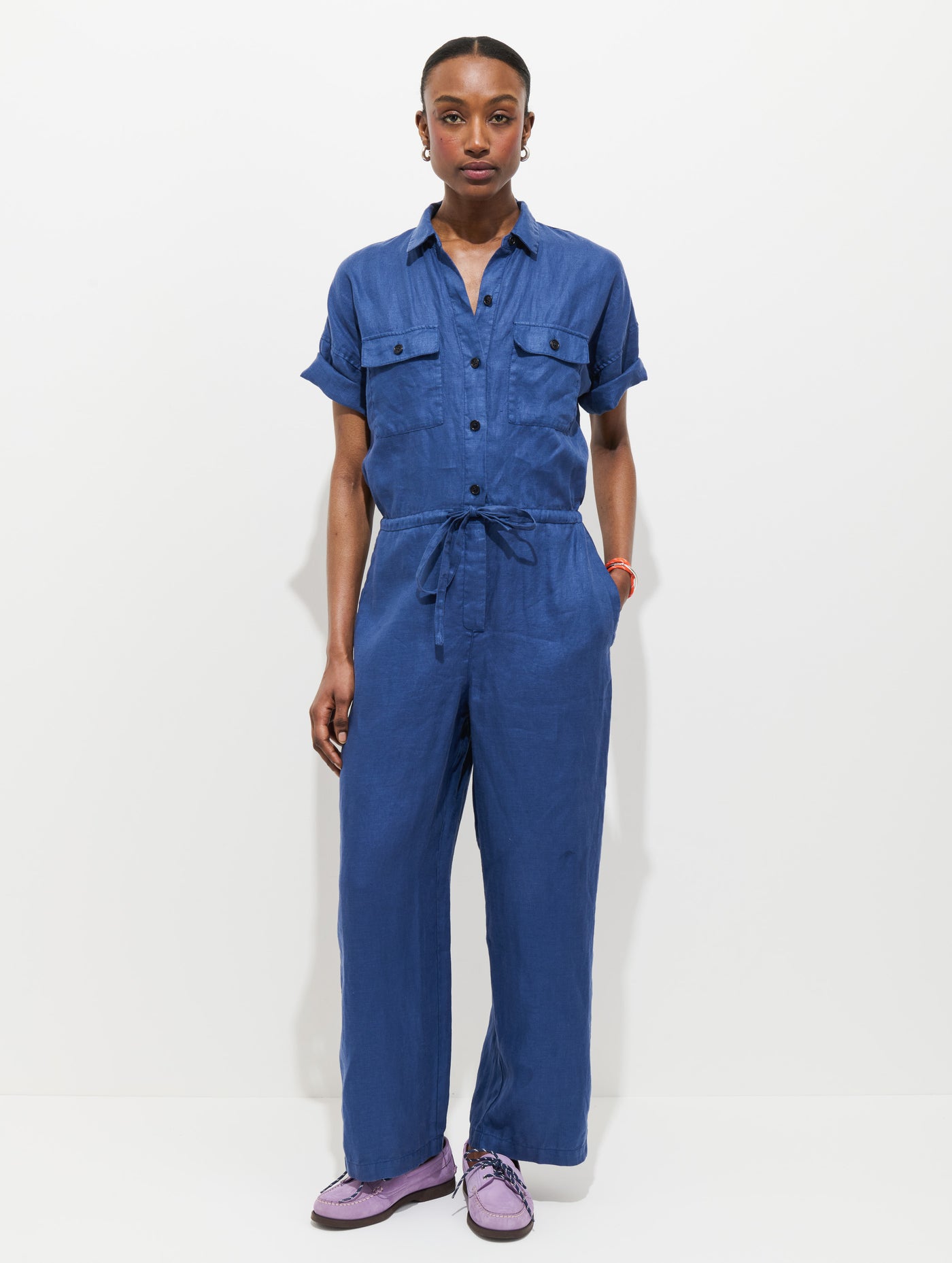 Delancey Short Sleeve Jumpsuit In Linen