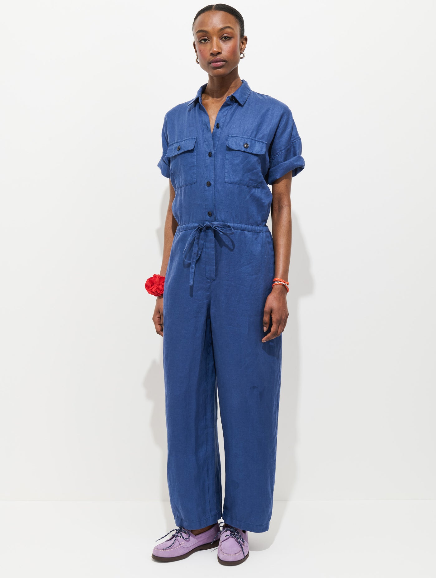 Delancey Short Sleeve Jumpsuit In Linen