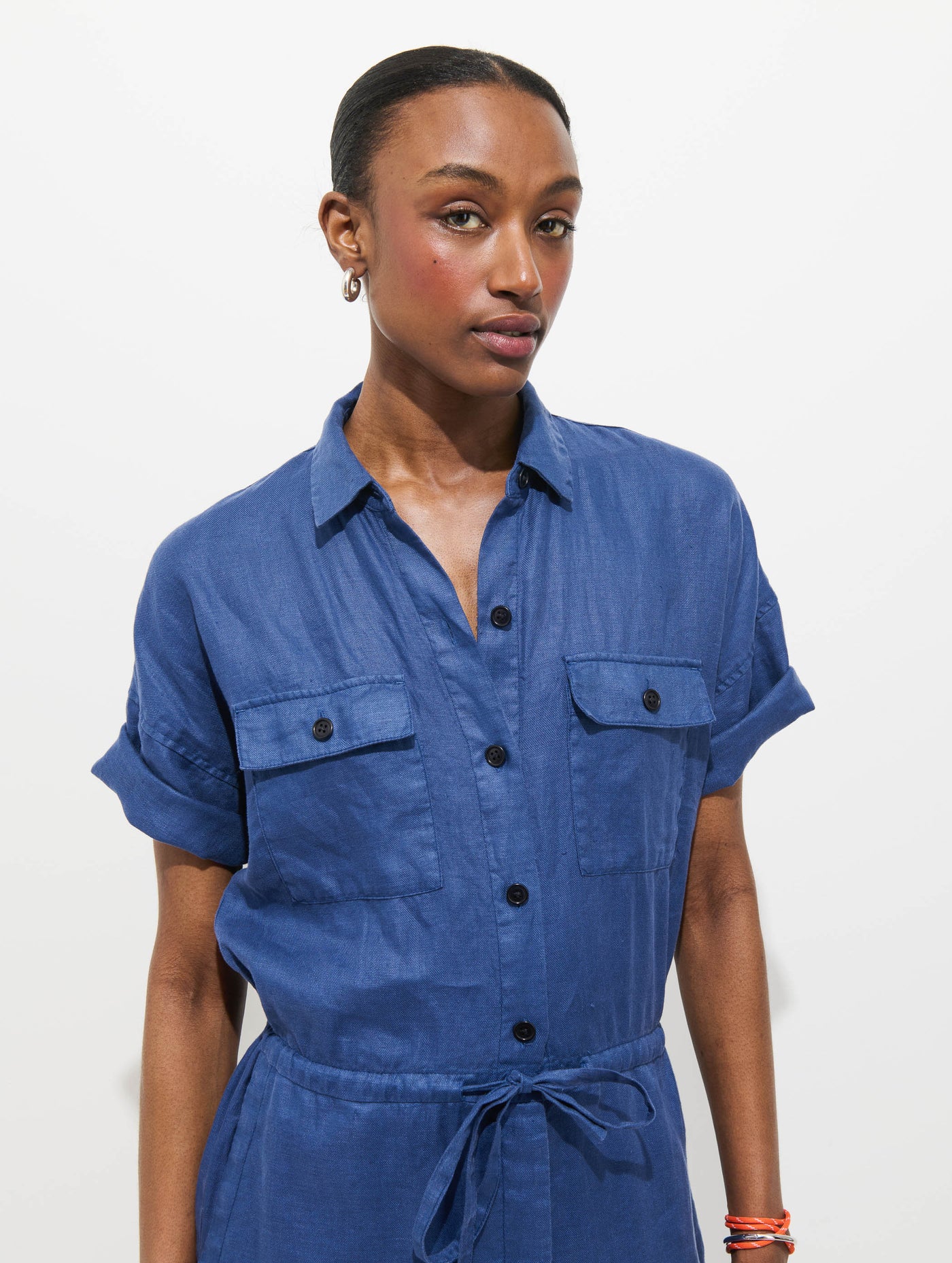 Delancey Short Sleeve Jumpsuit In Linen