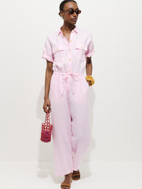 Delancey Short Sleeve Jumpsuit In Linen