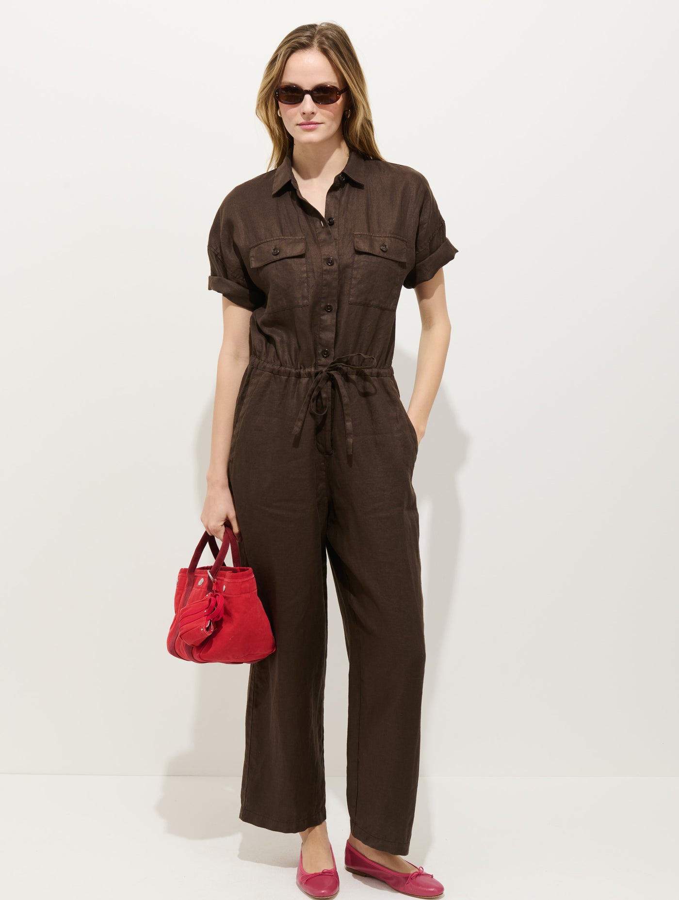 Delancey Short Sleeve Jumpsuit In Linen