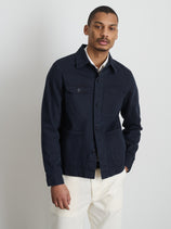 Garment Dyed Work Jacket In Recycled Denim In Dark Navy