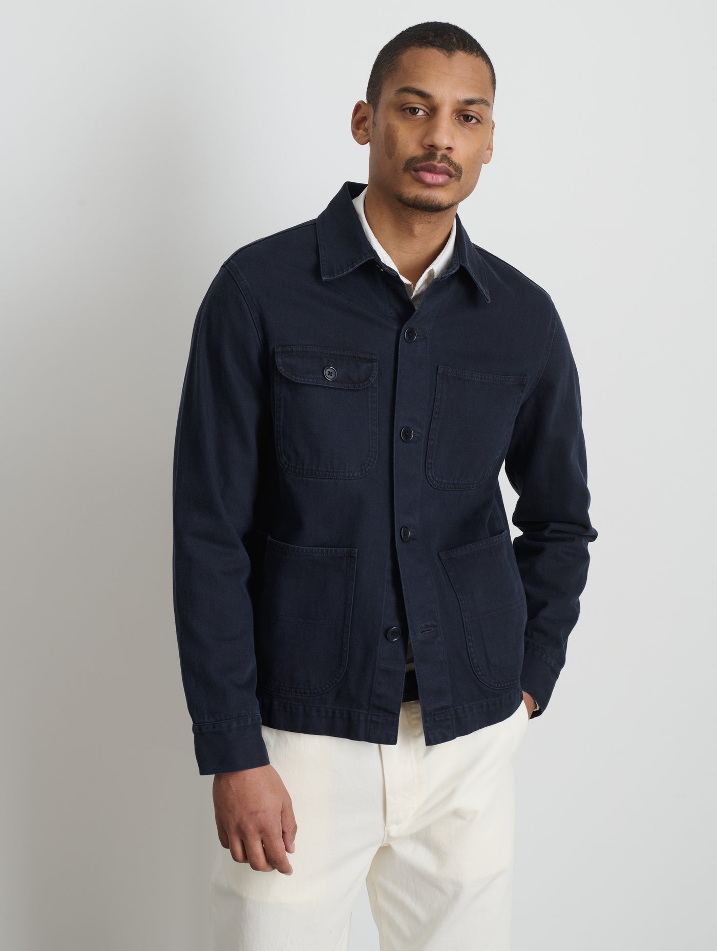 Garment Dyed Work Jacket In Recycled Denim